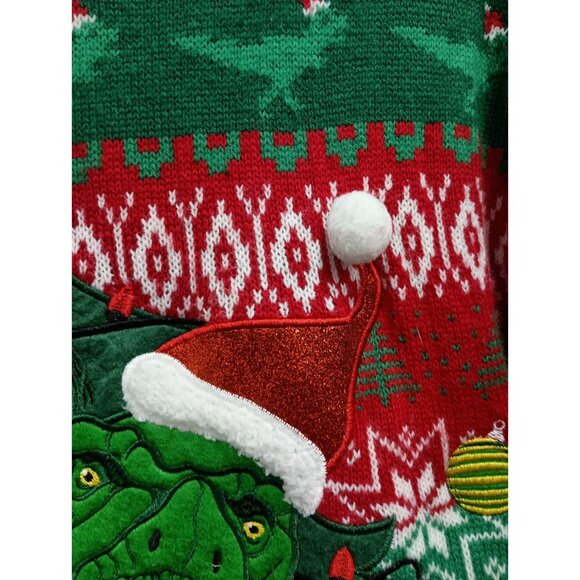 T Rex Dinosaur Ugly Christmas Sweater Womens Size Small Embroidered 33 Degrees - Picture 5 of 11